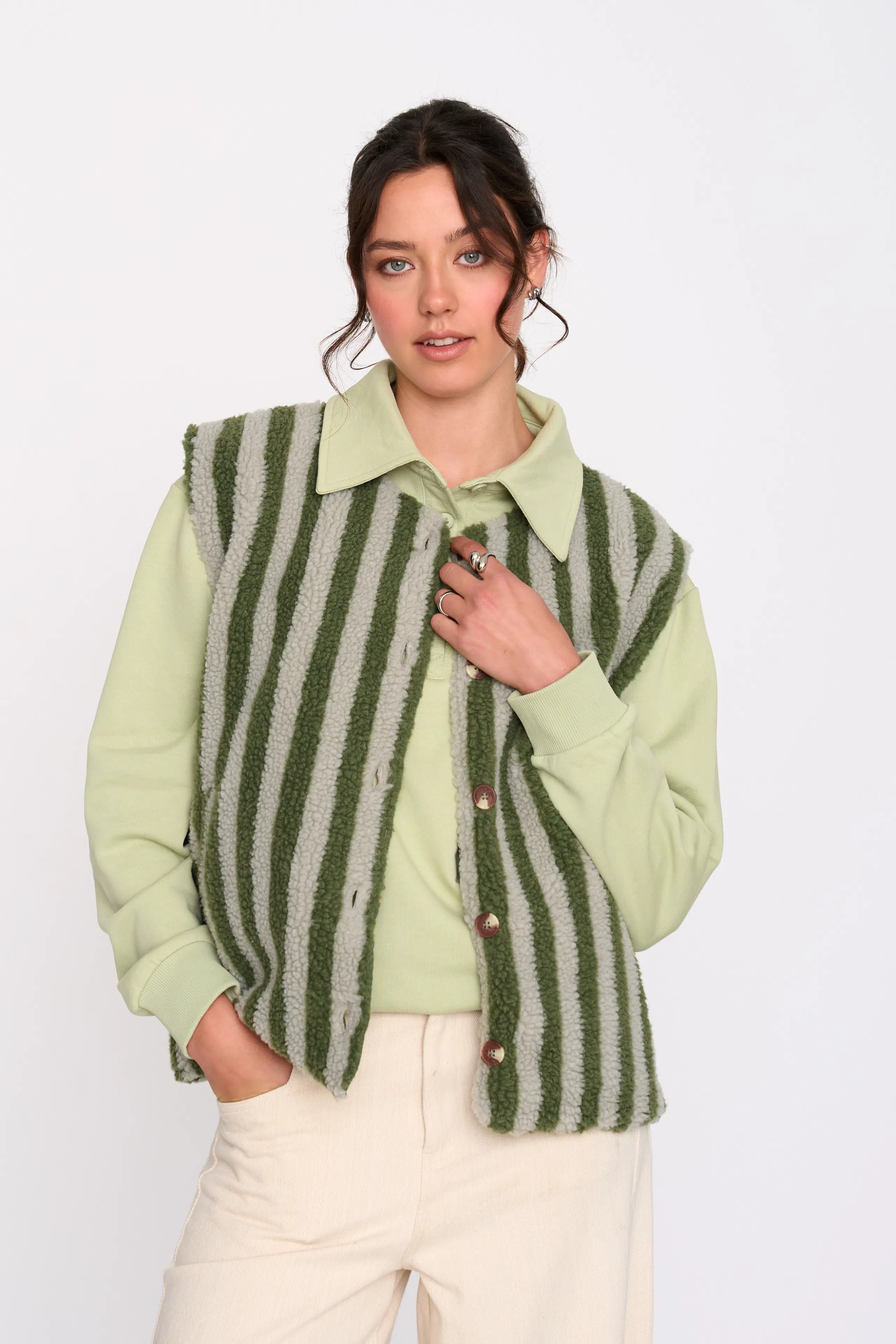 24 Colours Teddyweste Grün gestreift