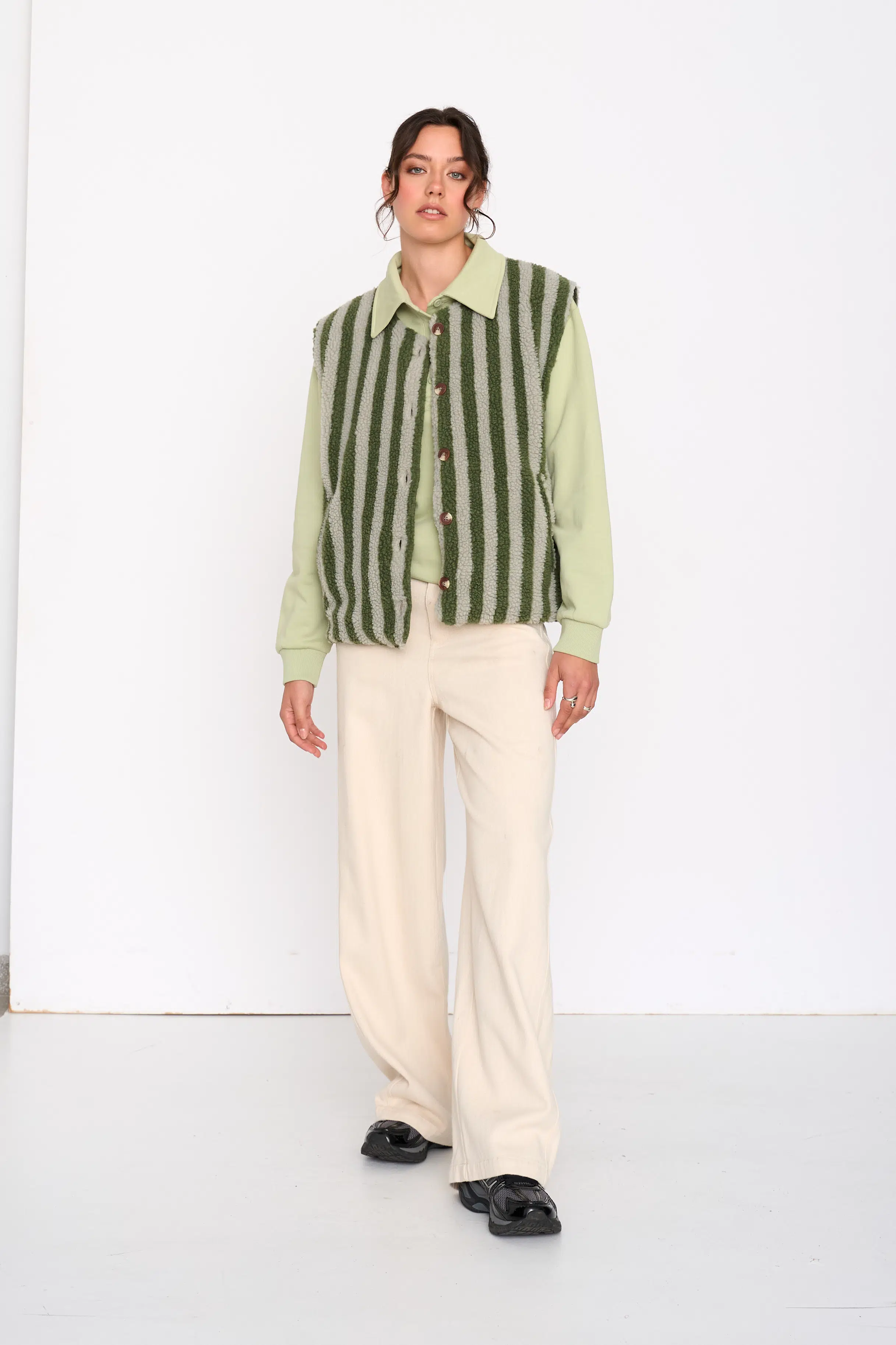 24 Colours Teddyweste Grün gestreift 24 Colours Teddyweste Grün gestreift