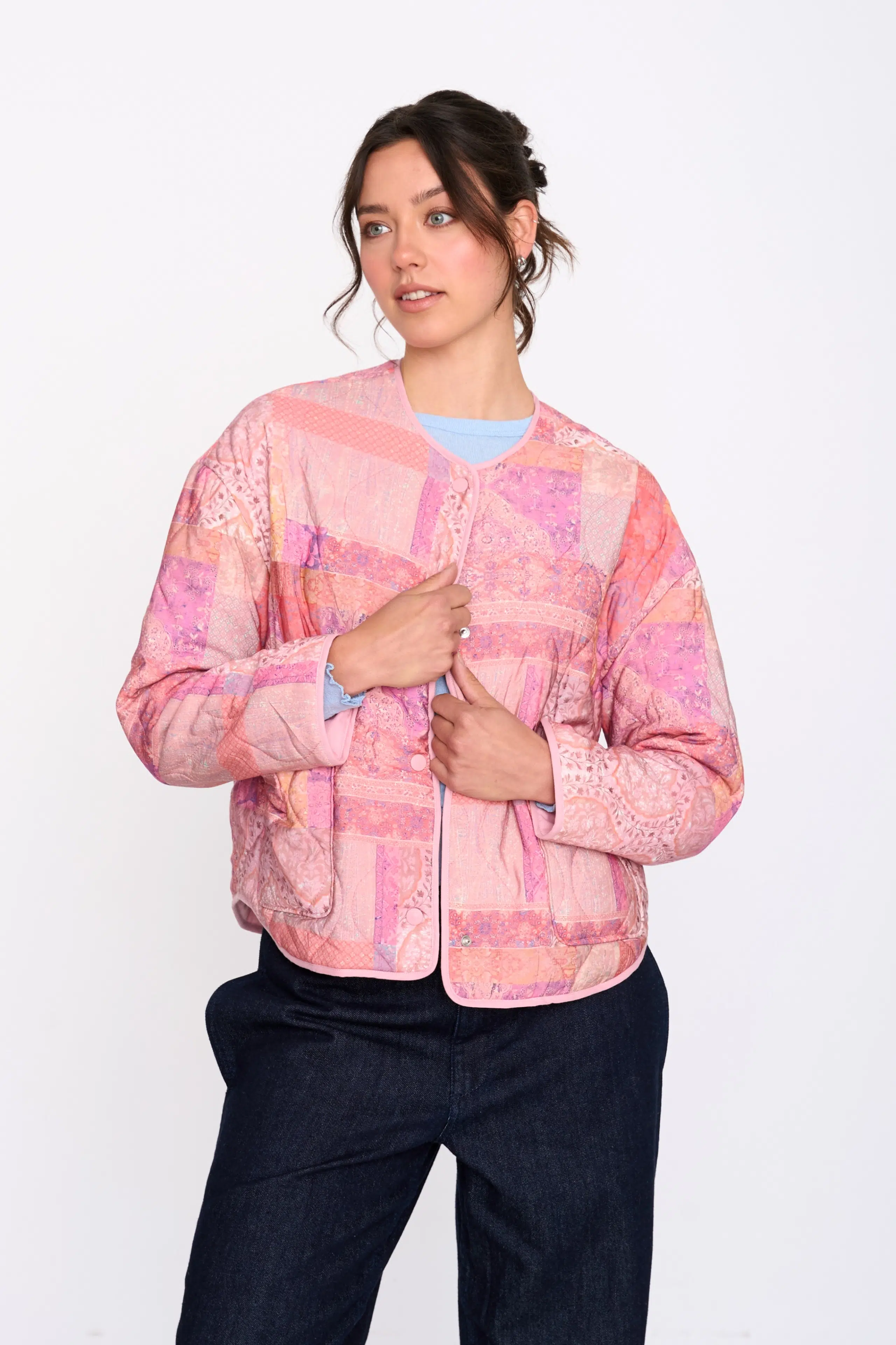 24 Colours Steppjacke Pink Gemustert