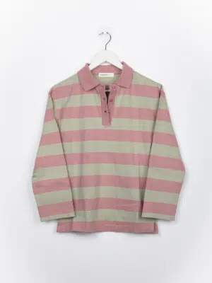 24 Colours Poloshirt Langarm Pink Grün gestreift