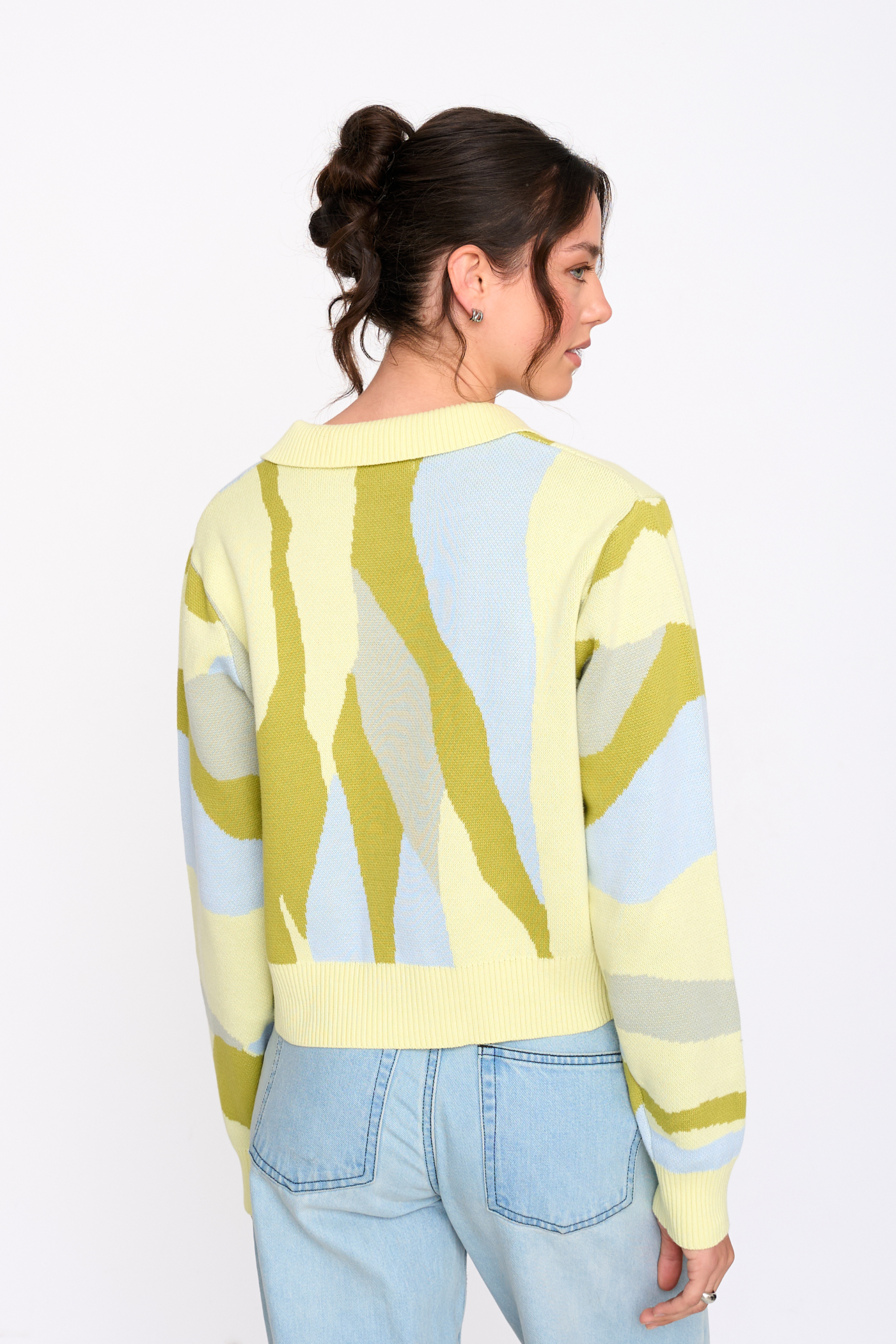 24 Colours Strickjacke Gelb gemustert