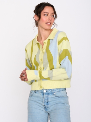 24 Colours Strickjacke Gelb gemustert