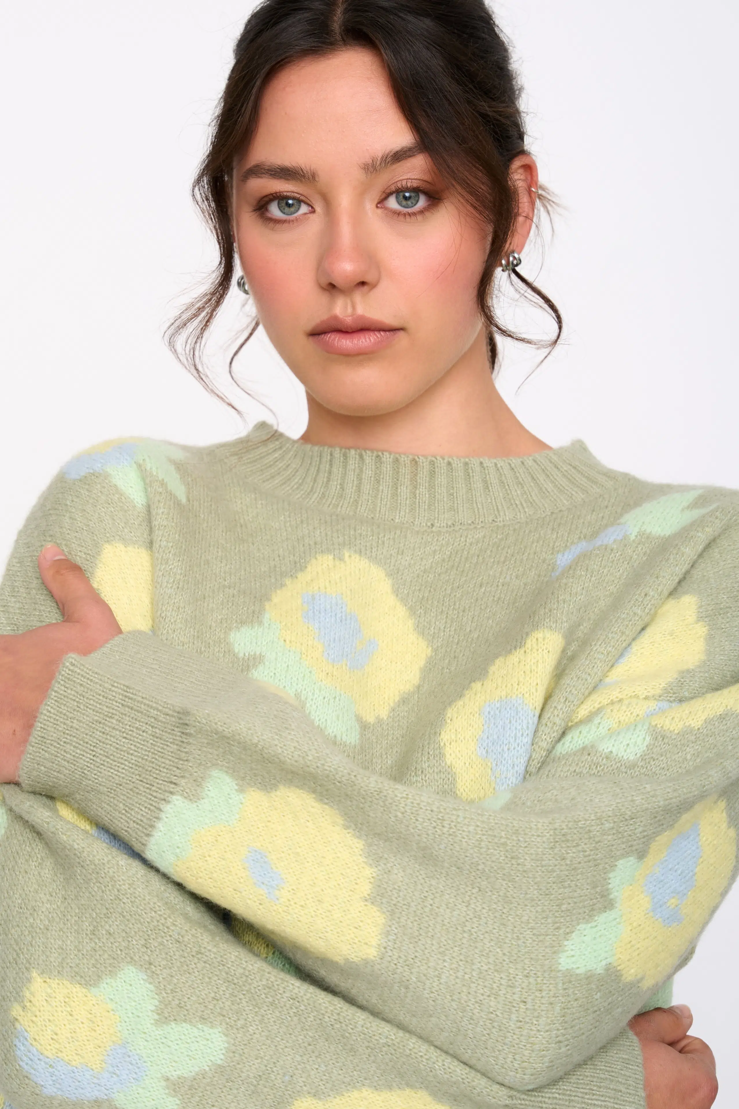 24 Colours Strickpullover Grün Blumen 24 Colours Strickpullover Grün Blumen