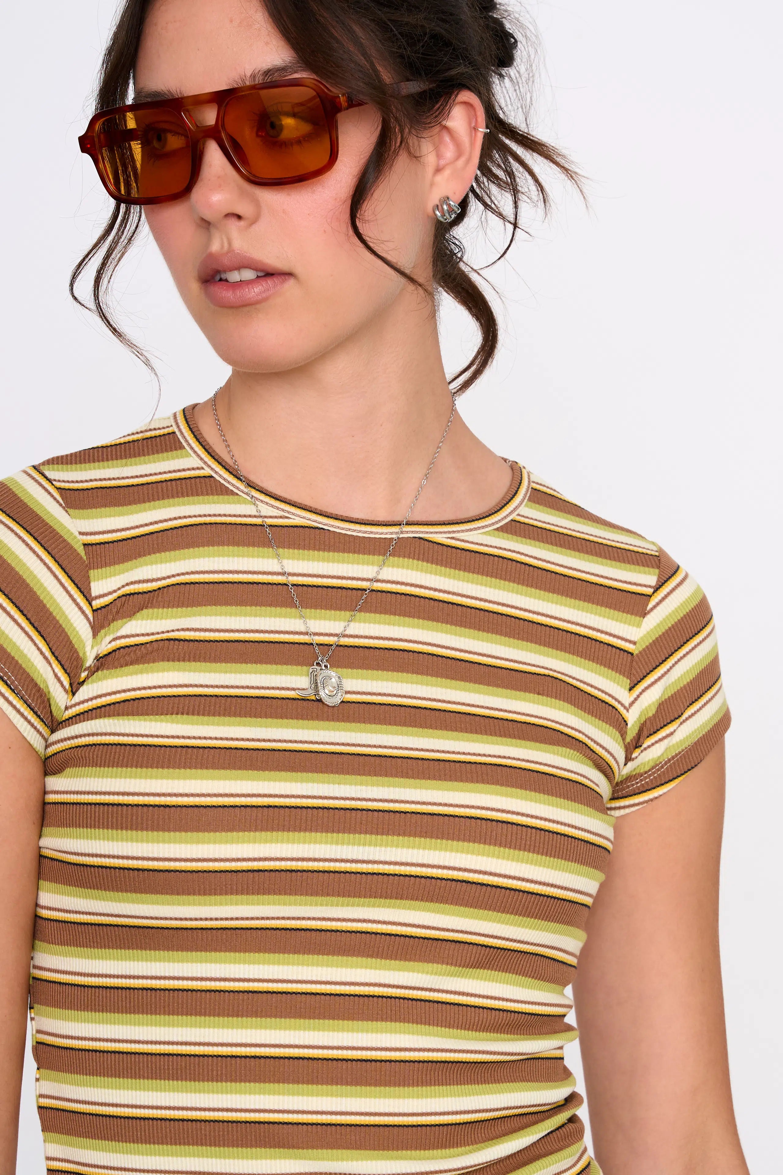 24 Colours Top Braun gestreift