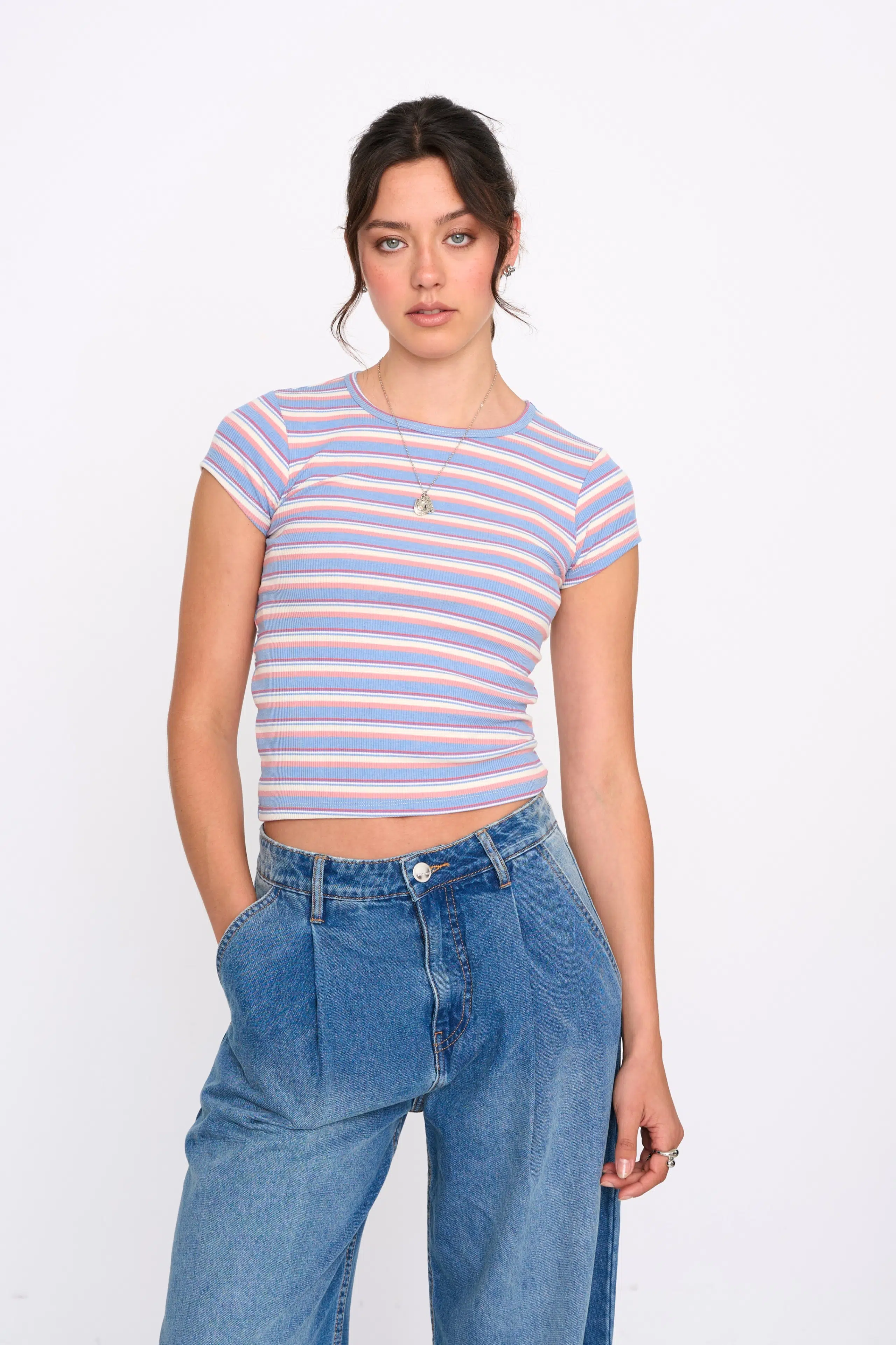 24 Colours Top Blau gestreift