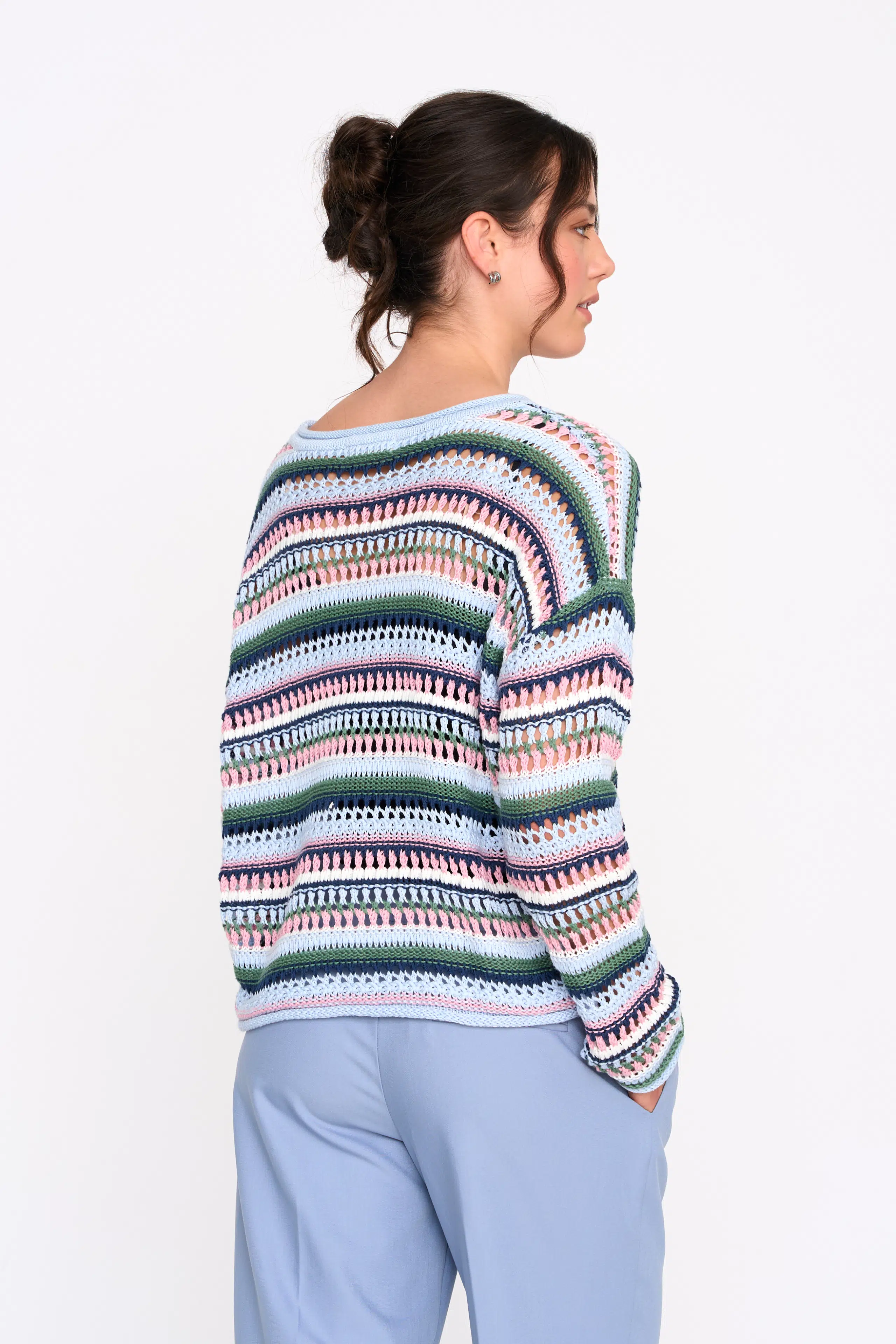 24 Colours Strickpullover Blau gestreift