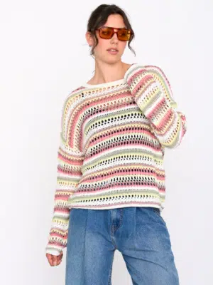 24 Colours Strickpullover Rosa gestreift