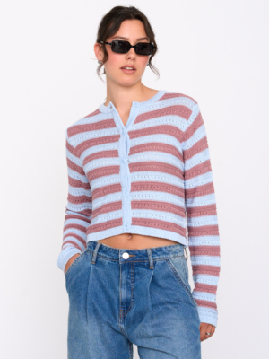 24 Colours Strickjacke Blau Pink gestreift