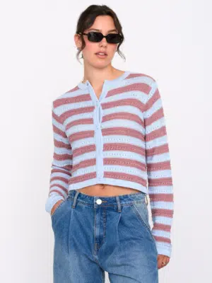 24 Colours Strickjacke Blau Pink gestreift