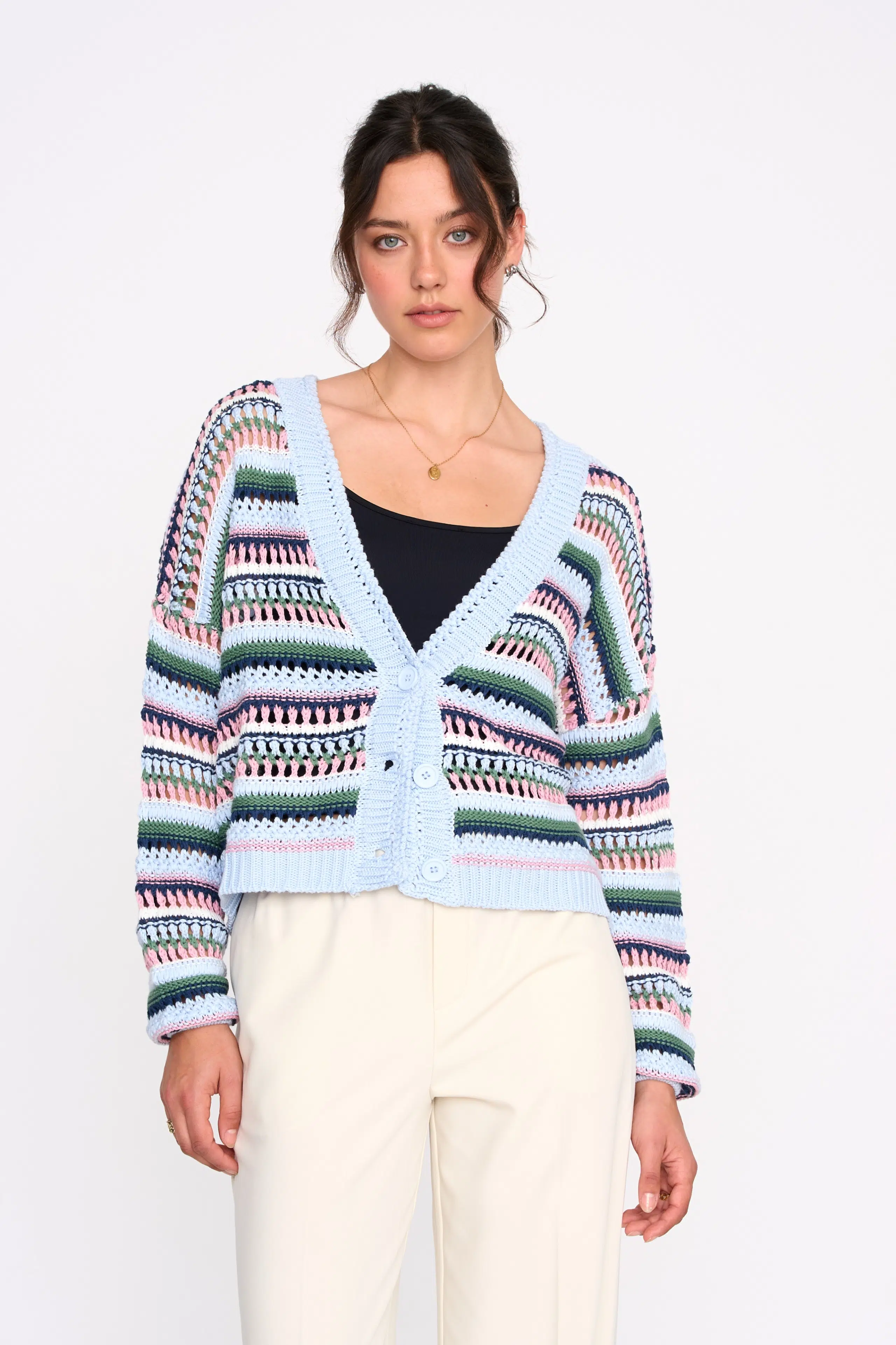 24 Colours Strickjacke Blau gestreift