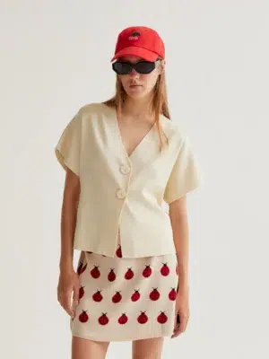 Compania Fantastica Strickjacke Beige mit kurzen Ärmeln