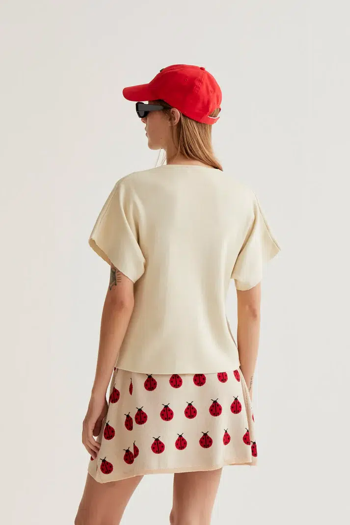 Compania Fantastica Strickjacke Beige mit kurzen Ärmeln