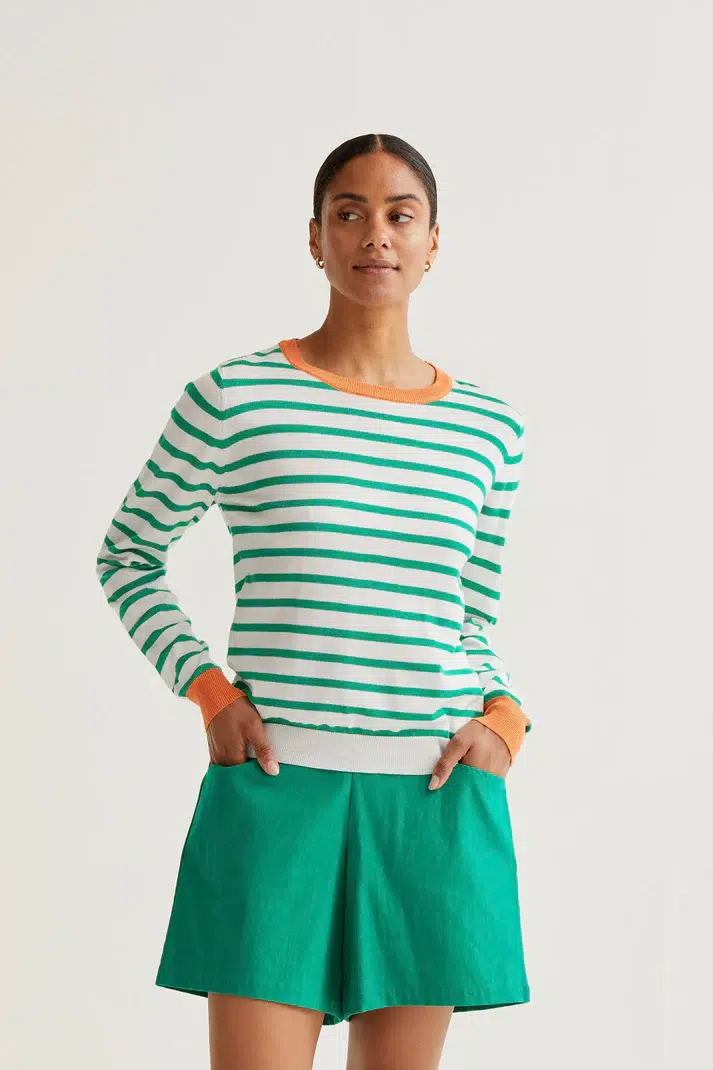 Compania Fantastica Strickpullover Grün Weiß gestreift