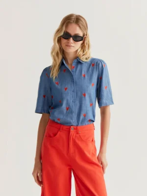 Compania Fantastica Bluse Blau mit Herzen