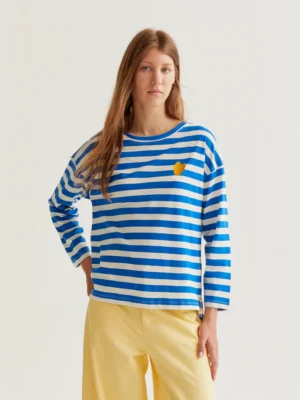 Compania Fantastica Langarmshirt Blau Weiß mit Herz Patch