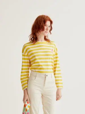 Compania Fantastica Langarmshirt Gelb Weiß mit Herz Patch