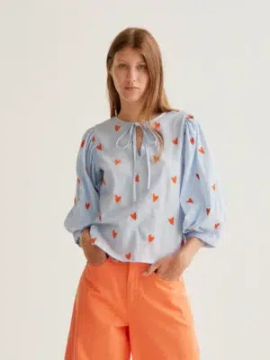 Compania Fantastica Bluse Blau mit Herzen und Bändchen