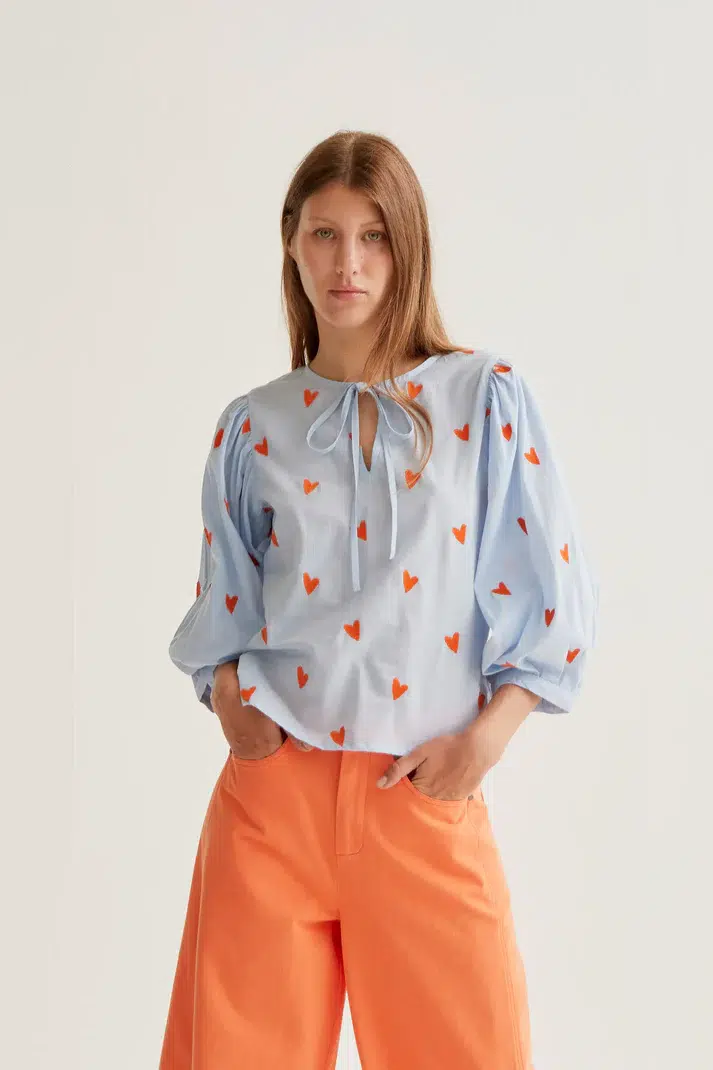 Compania Fantastica Bluse Blau mit Herzen und Bändchen