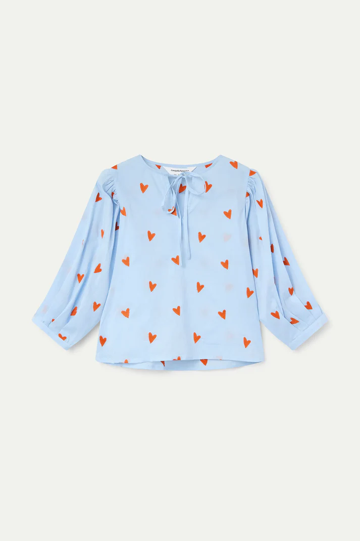 Compania Fantastica Bluse Blau mit Herzen und Bändchen Compania Fantastica Bluse Blau mit Herzen und Bändchen