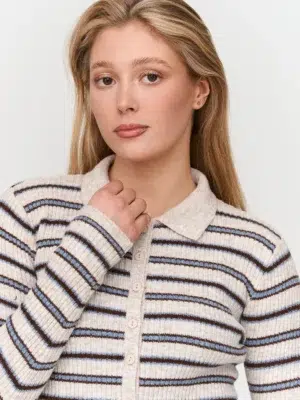 24 Colours Strickpullover mit Kragen gestreift Beige