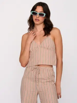 24 Colours Top gestreift beige