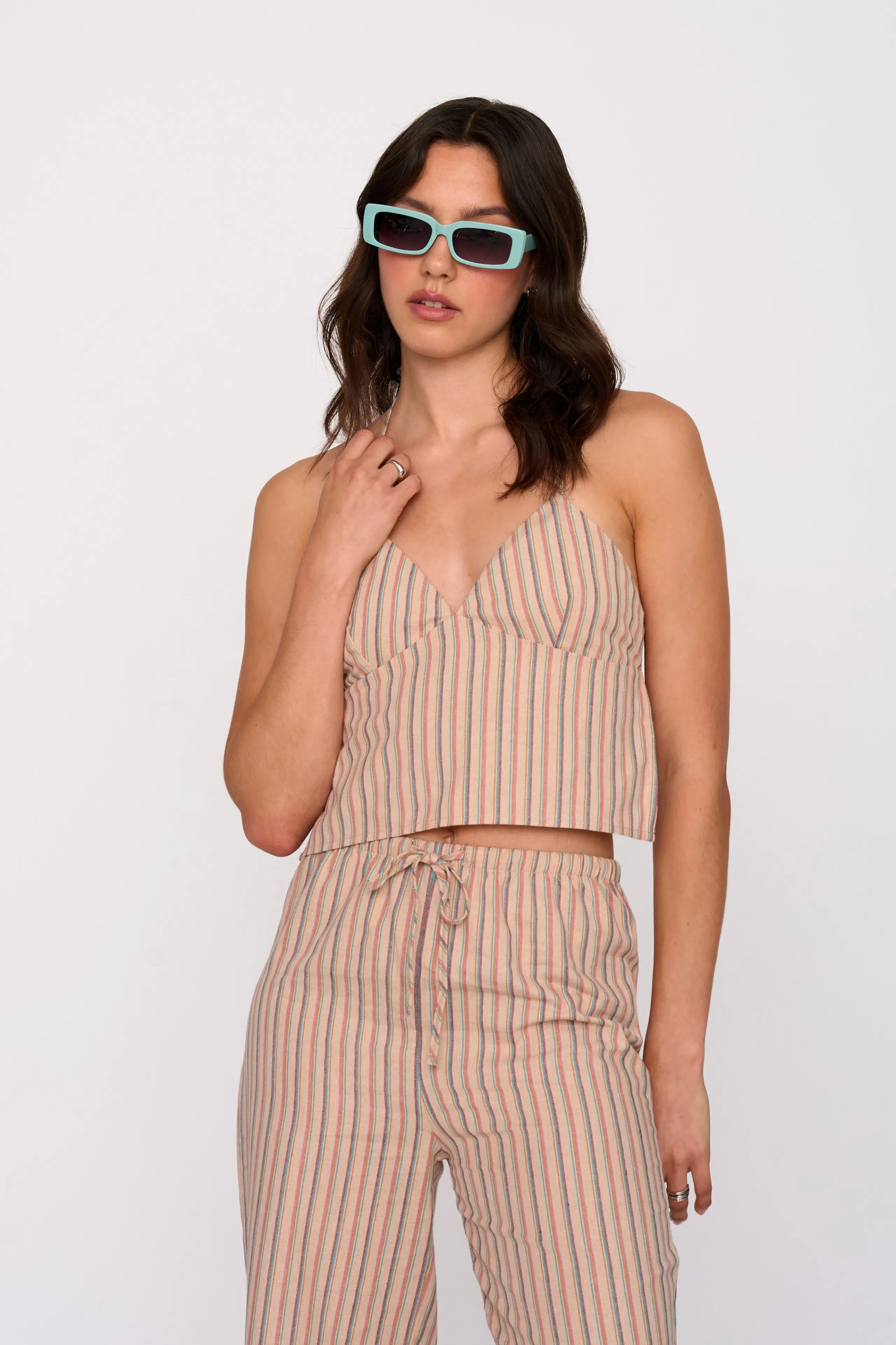 24 Colours Top gestreift beige