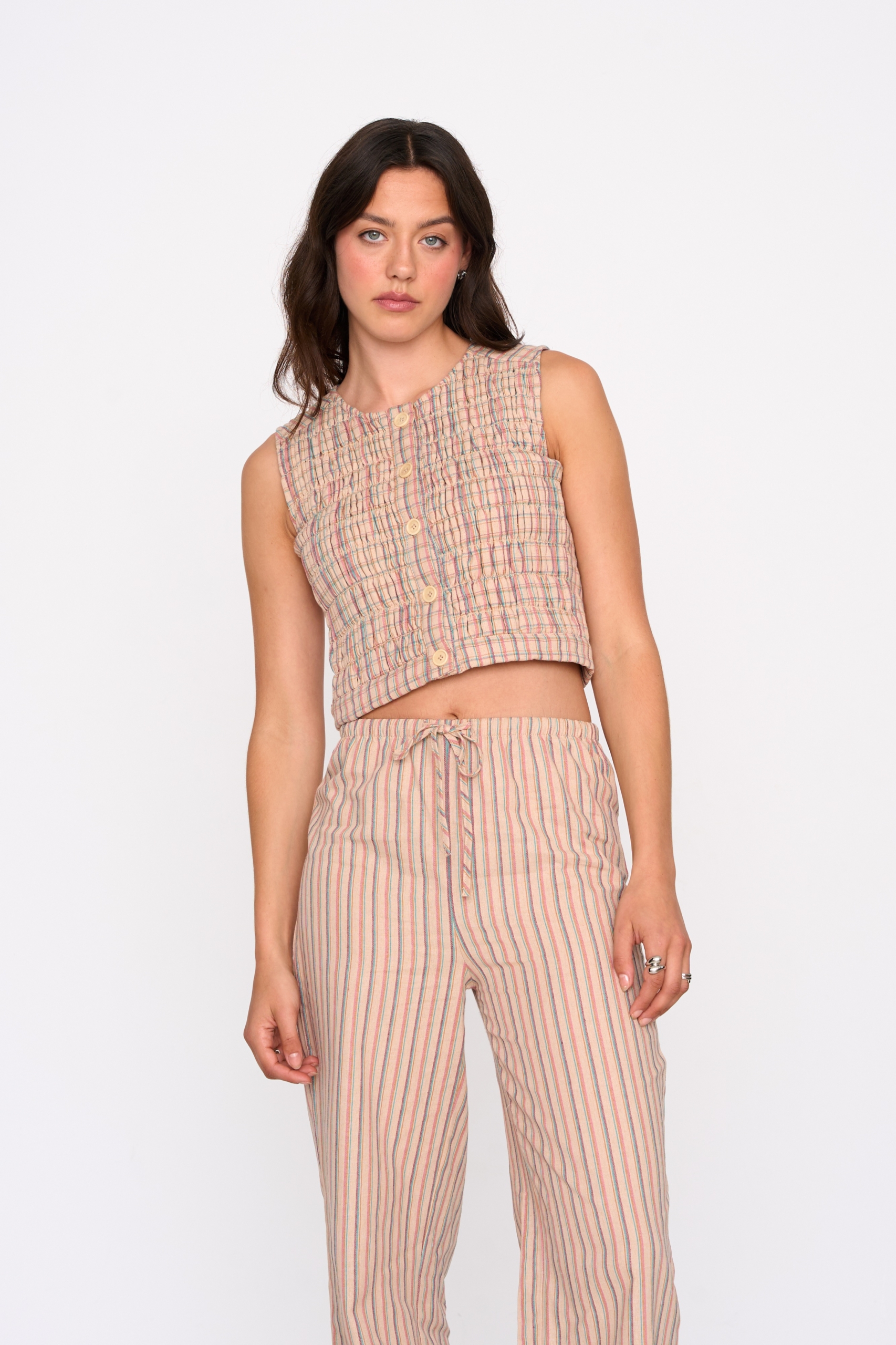 24 Colours Top kariert beige
