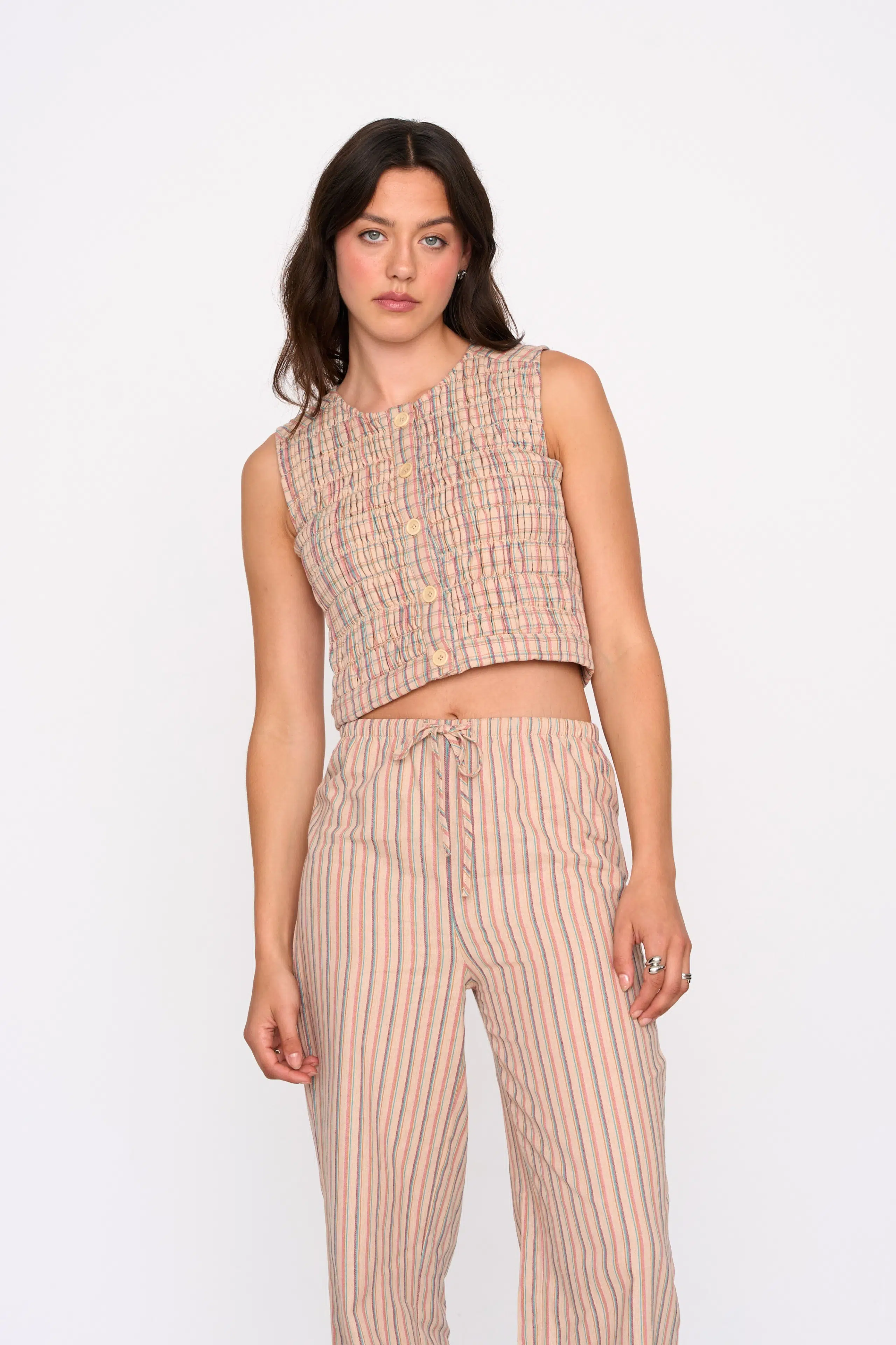 24 Colours Top kariert beige