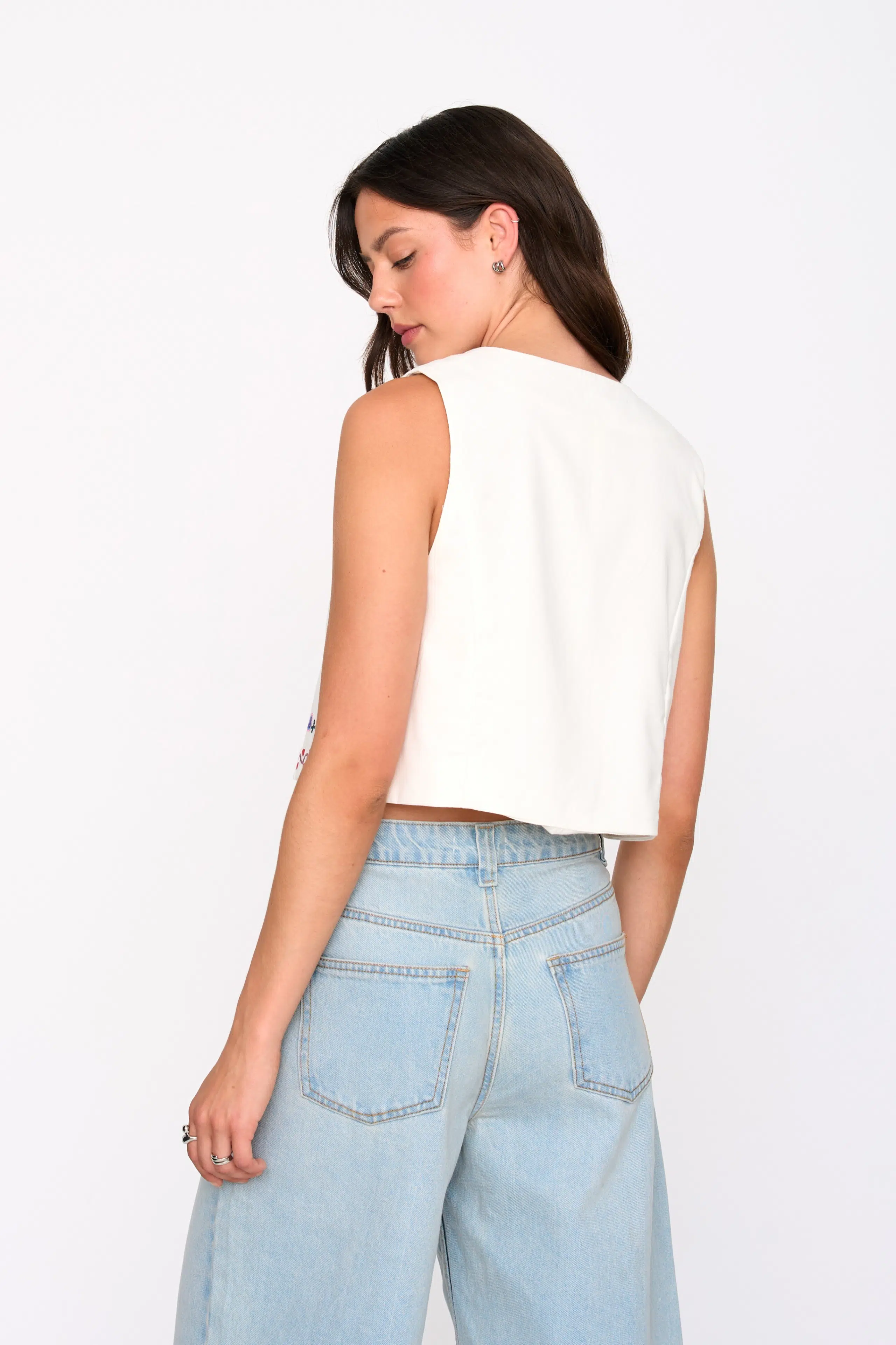 24 Colours Westentop Weiß mit Stickereien 24 Colours Westentop Weiß mit Stickereien