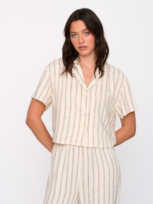 24 Colours Bluse Beige Nadelstreifen