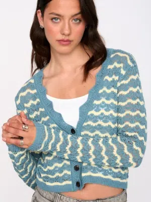 24 Colours Strickjacke Blau mit Wellenmuster