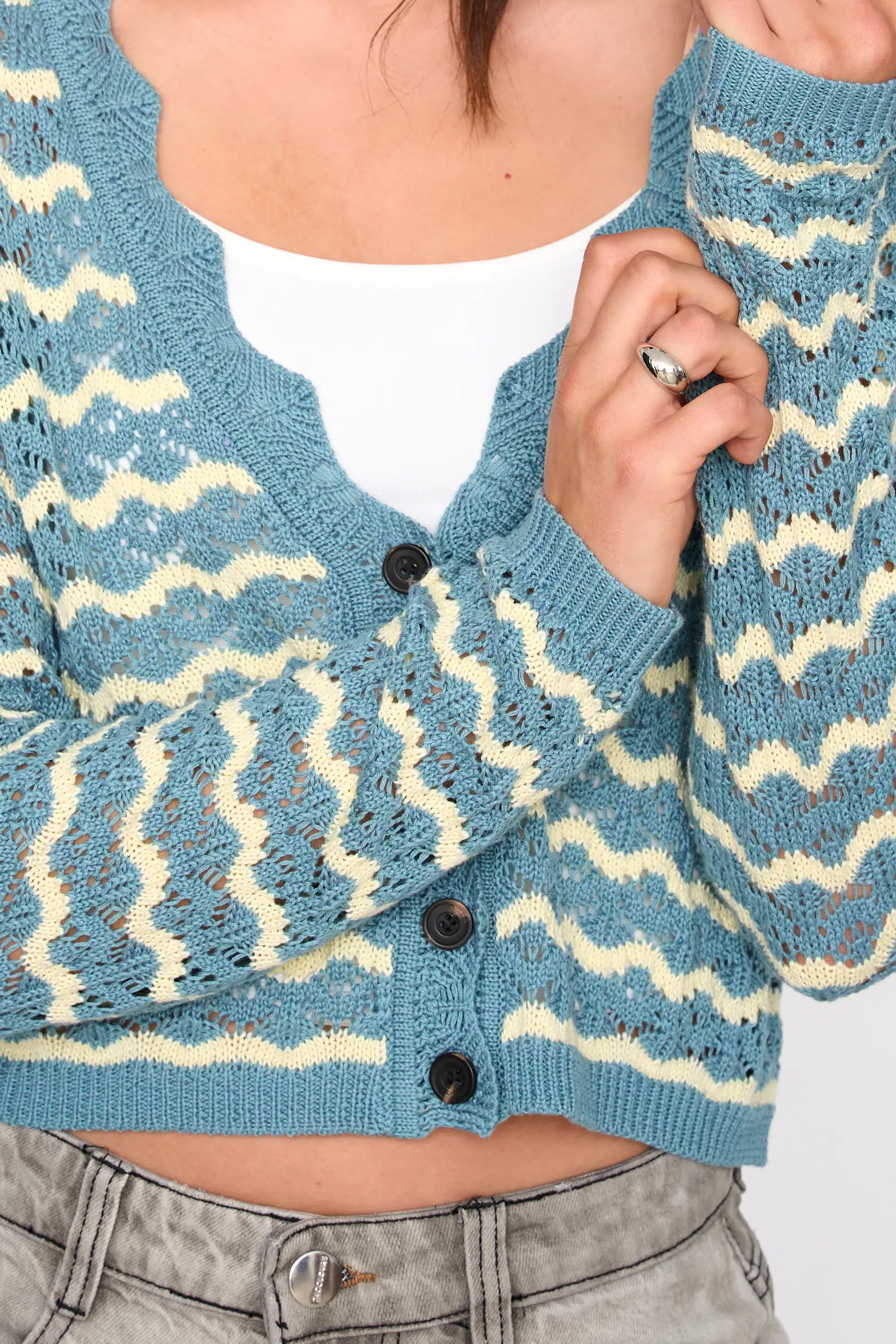 24 Colours Strickjacke Blau mit Wellenmuster