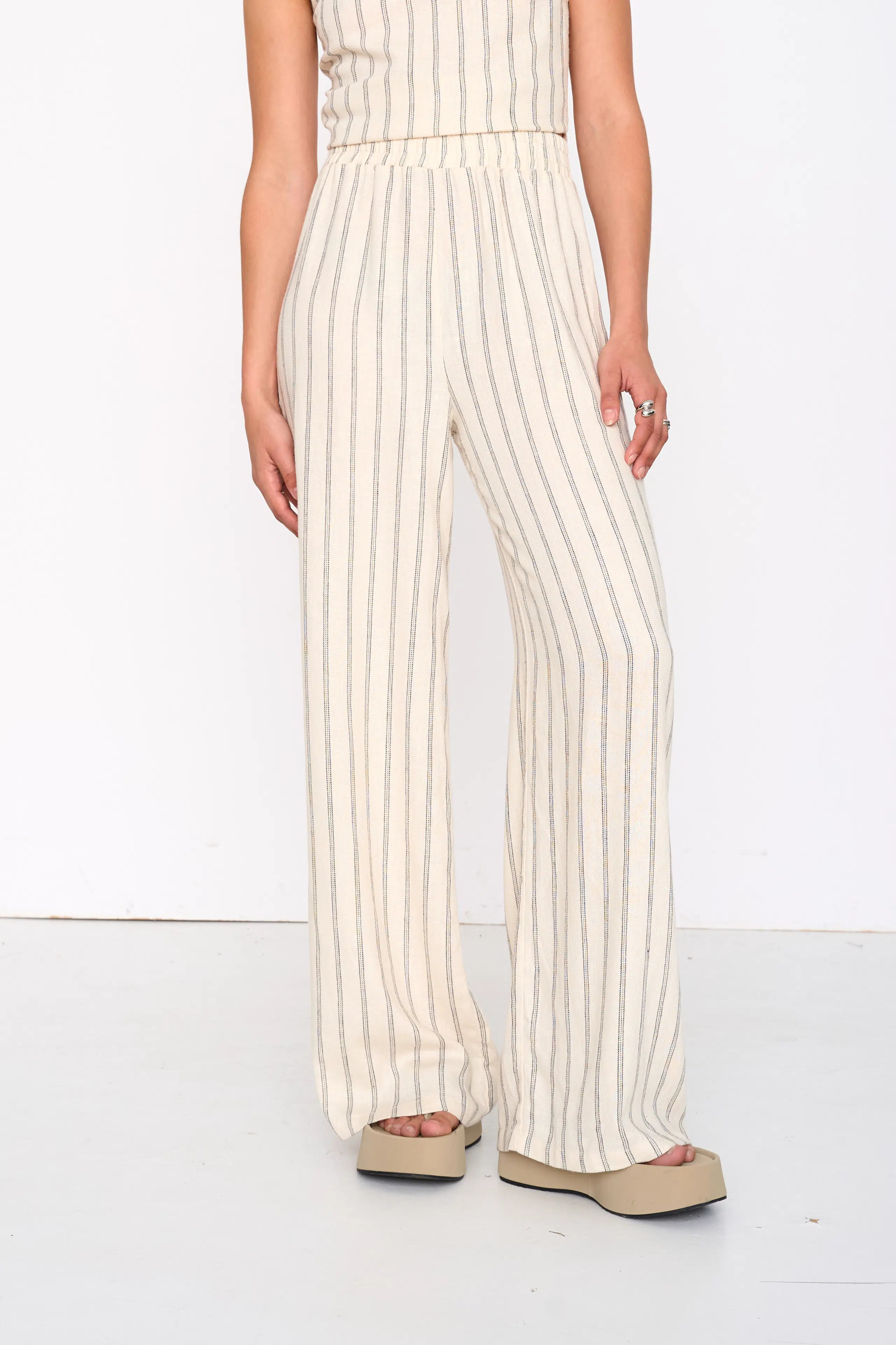 24 Colours Hose Beige Nadelstreifen mit Gummibund