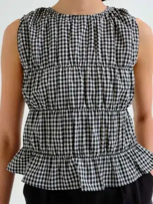 Compania Fantastica Geriffeltes Karo-Top schwarz weiß