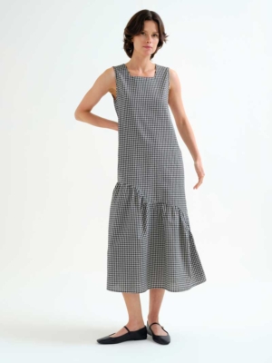 Compania Fantastica Asymmetrisches Karo-Midikleid schwarz weiß