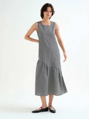 Compania Fantastica Asymmetrisches Karo-Midikleid schwarz weiß