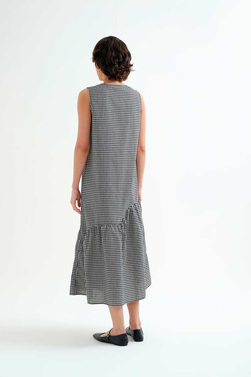 Compania Fantastica Asymmetrisches Karo-Midikleid schwarz weiß