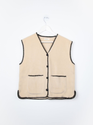 24 Colours Weste Off-White mit schwarzen bestickten Rändern