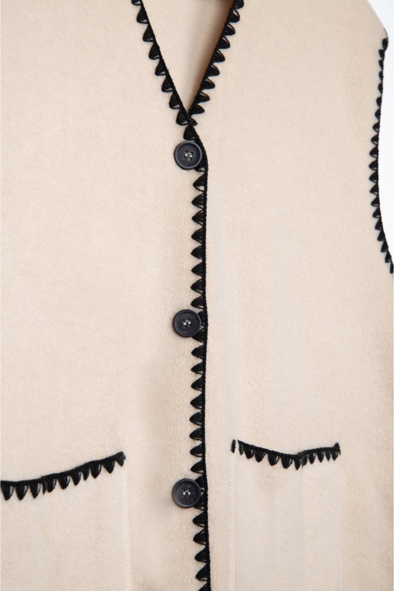 24 Colours Weste Off-White mit schwarzen bestickten Rändern