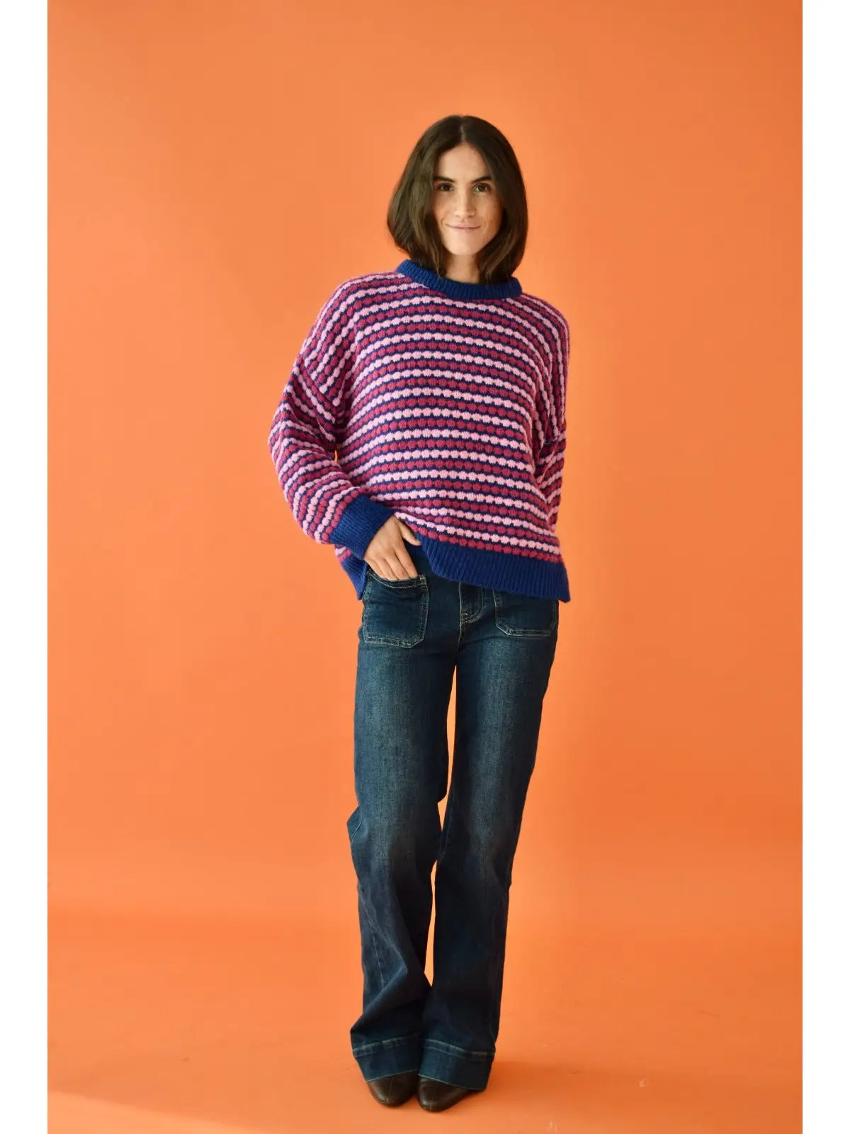 Mindtraveler Strickpullover Anna Rosa und Blau