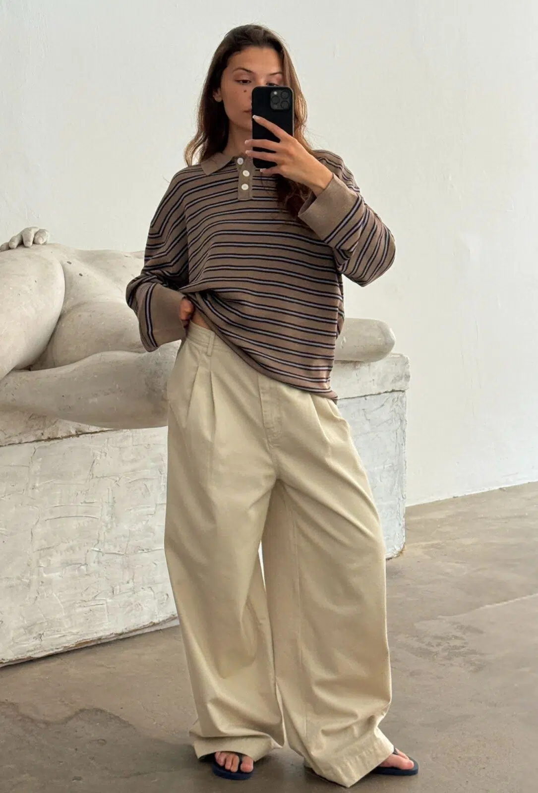 Boii Studios Langarmshirt Adanne Polo Knit Stripe Beige Bordeaux