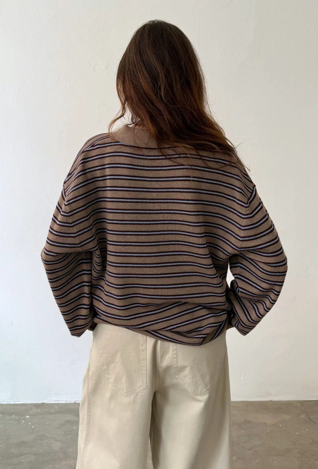 Boii Studios Langarmshirt Adanne Polo Knit Stripe Beige Bordeaux Boii Studios Langarmshirt Adanne Polo Knit Stripe Beige Bordeaux
