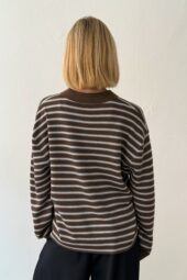 Boii Studios Langarmshirt Adanne Polo Knit Stripe Brown Blue