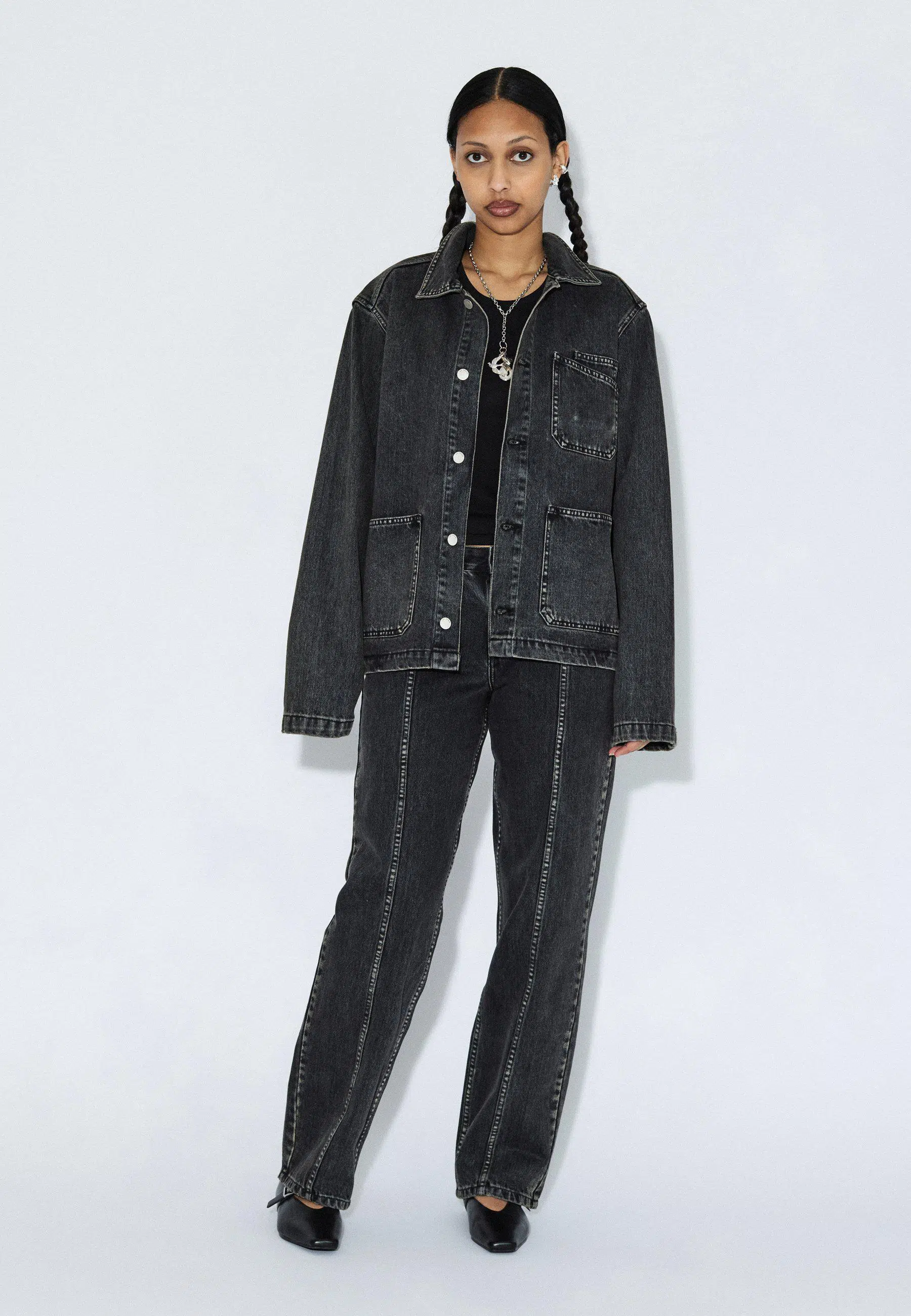 Dr.Denim Jeans Nika Mid Straight Worker Aged Black