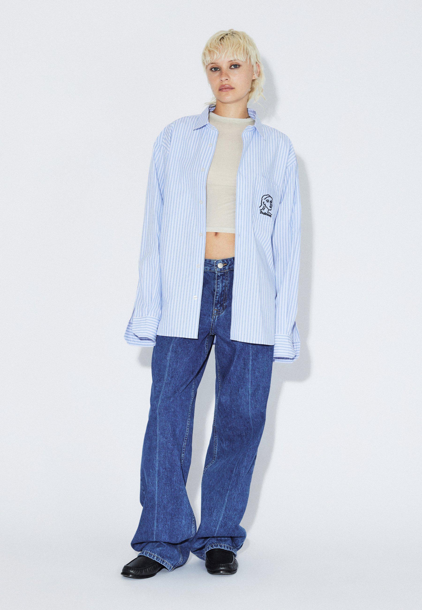 Dr.Denim Shirt Wes Light Blue Stripe Draw