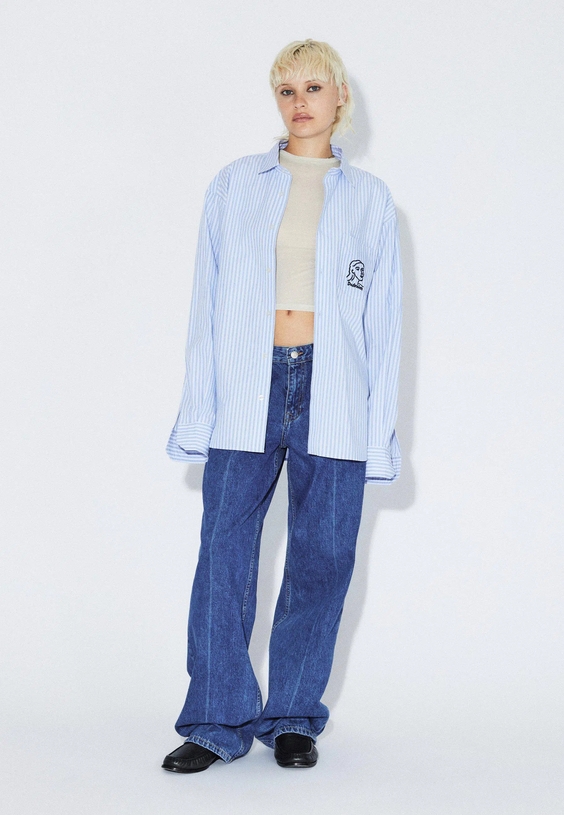 Dr.Denim Shirt Wes Light Blue Stripe Draw