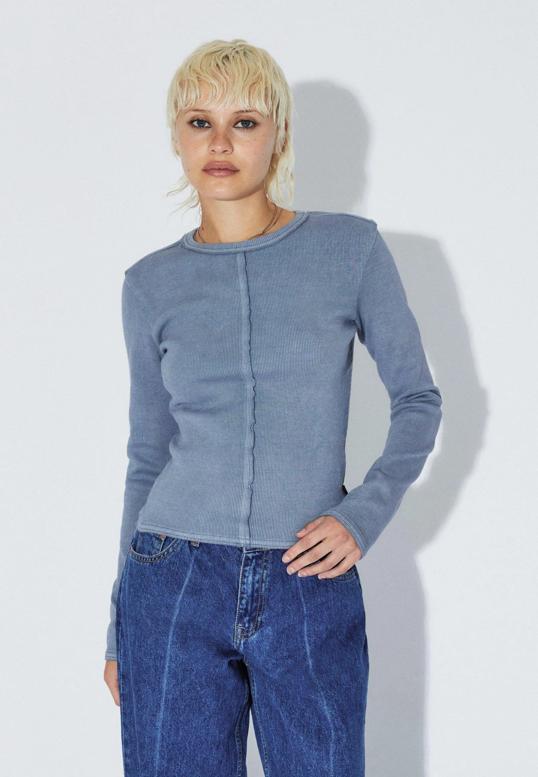 Dr.Denim Langarmshirt Stella Rib Washed Blue