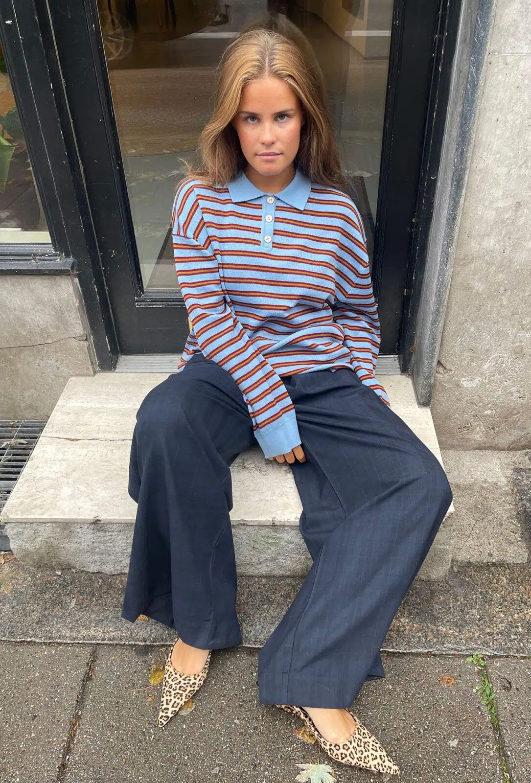 Boii Studios Langarmshirt Adanne Polo Knit Stripe Blue