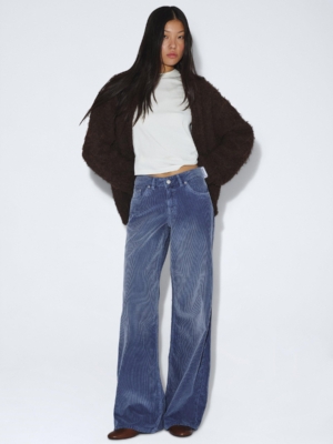 Dr.Denim Jeans Rhue Low Wide Washed Blue Shade Cord