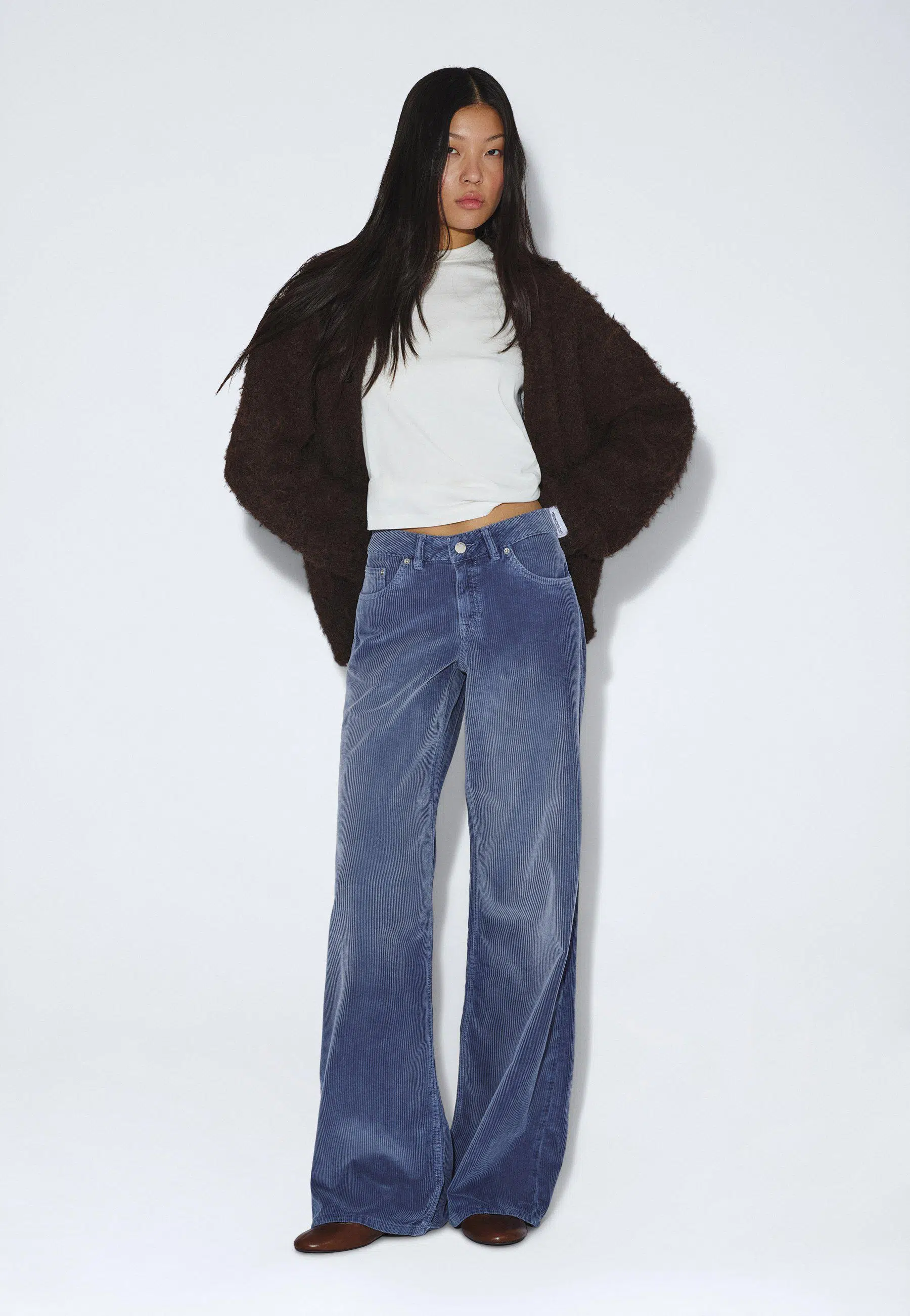 Dr.Denim Jeans Rhue Low Wide Washed Blue Shade Cord